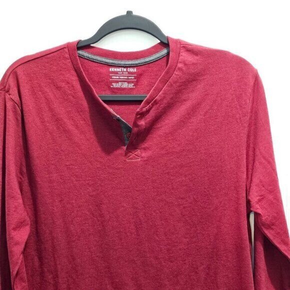 Kenneth Cole New York Other - Kenneth Cole Henley T-Shirt Red Long Sleeve Crew Neck Size Medium